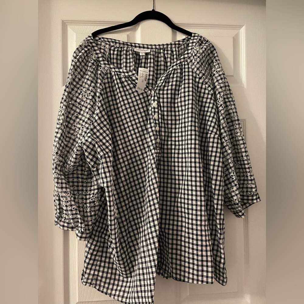 Dress Barn Plus Size Westport Black and White Gingham Blouse - NWT size 3x